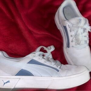 Puma Classic White and Light Blue Sneakers